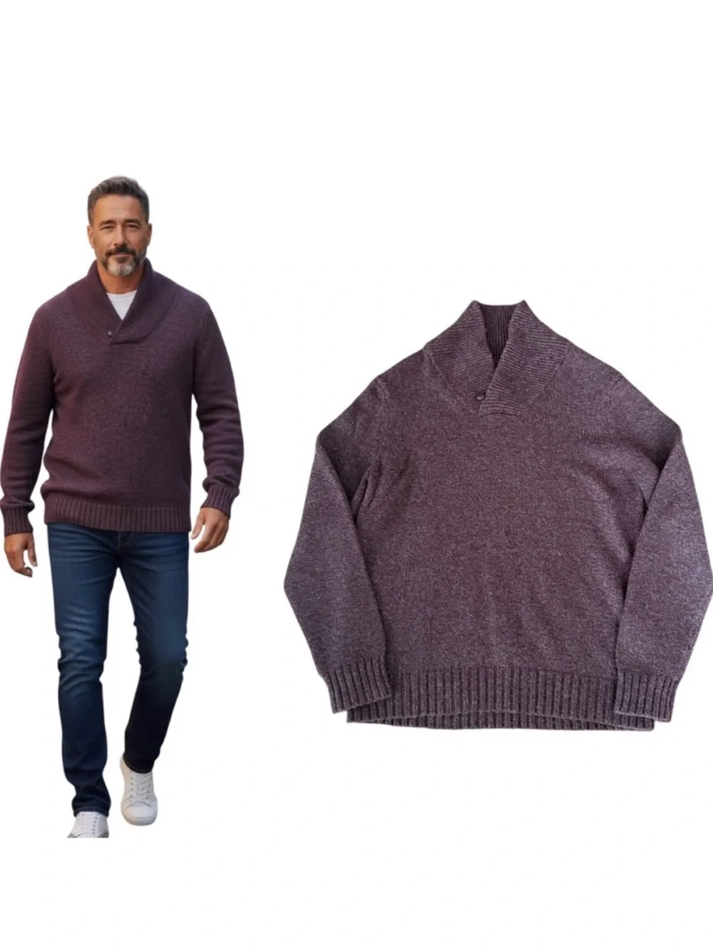 Banana Republic Men's Shawl Collar Sweater Plum Heather Cotton Blend Size Large